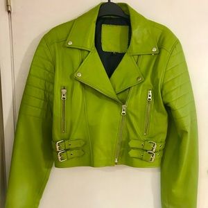 SkinHub Leather Cropped Moto Jacket